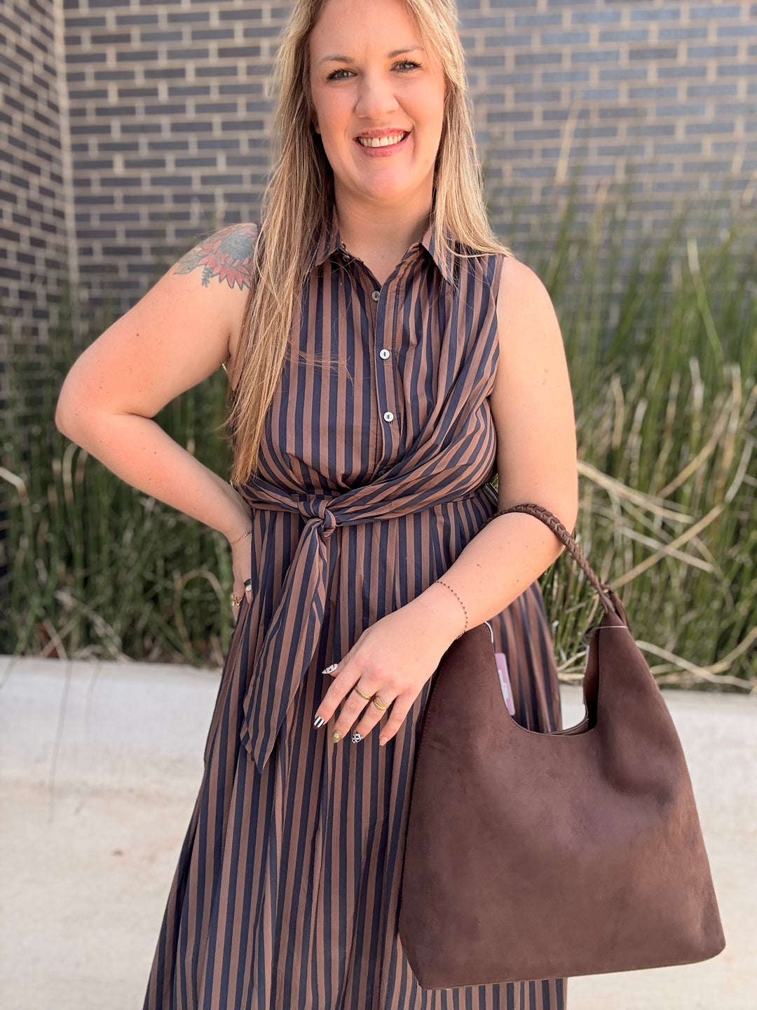 Tie It Together Dress: Navy Brown