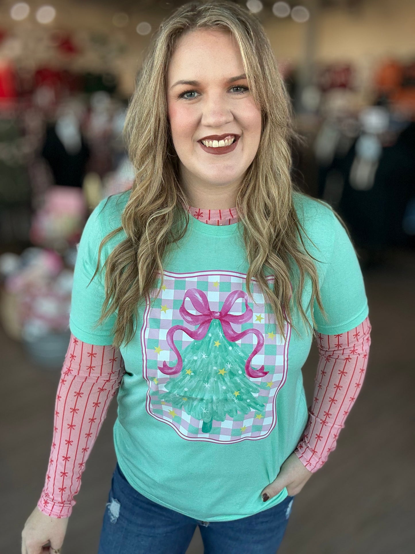 Preppy Christmas Tree w Bow Tshirt