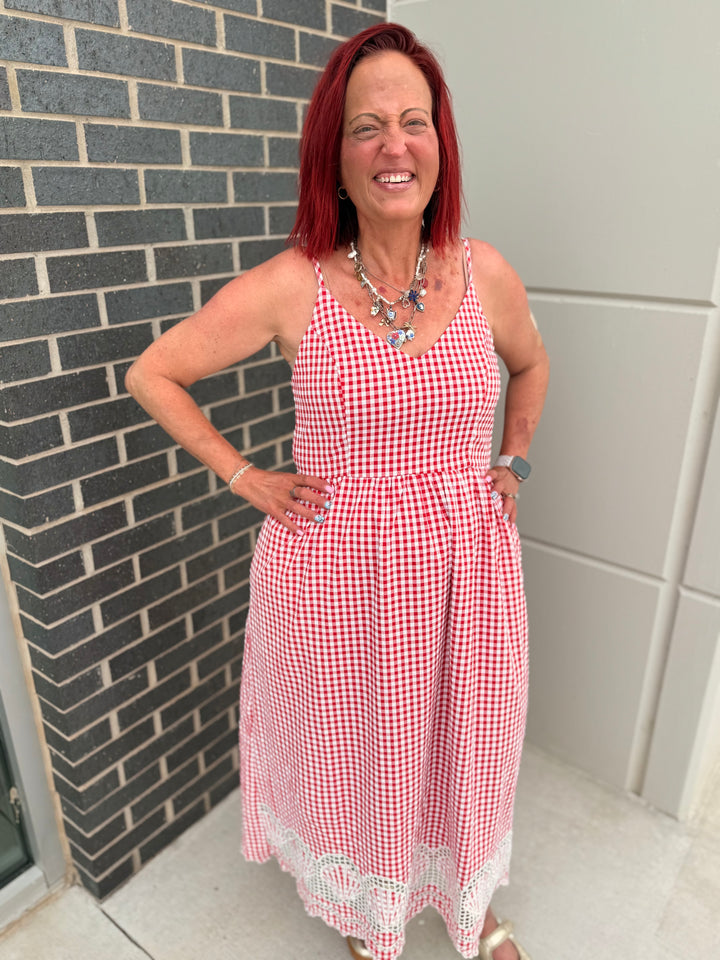 Red Gingham Maxi Dress