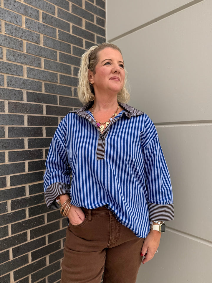 Blue Meets Brown Blouse