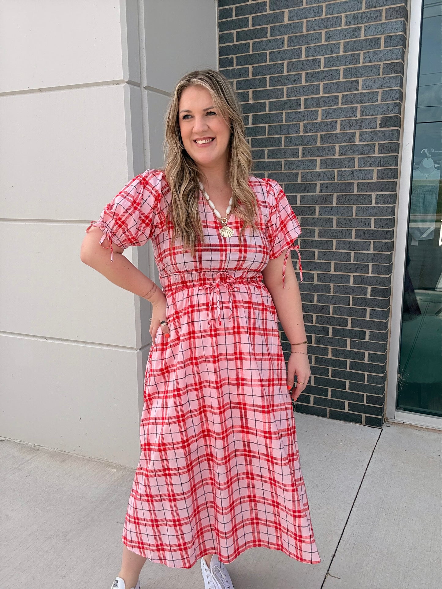 Pink/Navy Plaid Dress