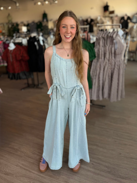 Denim Front Bow Jumpsuit