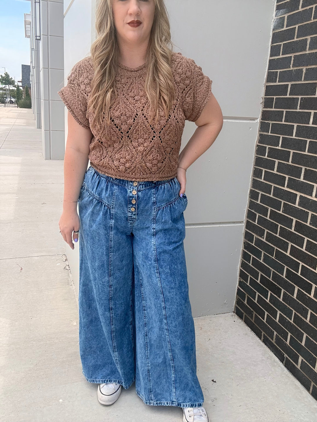 Retro Pleated Denim Wide Leg Jeans