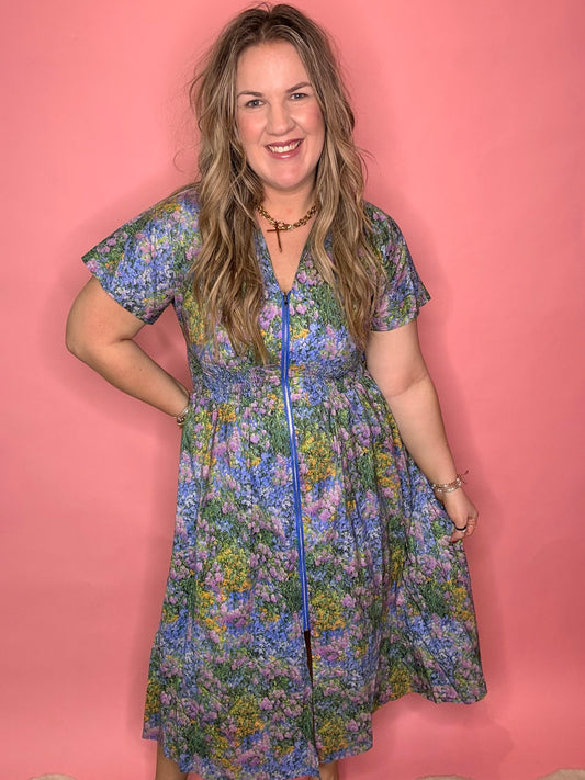 Blue Blossom Midi Dress