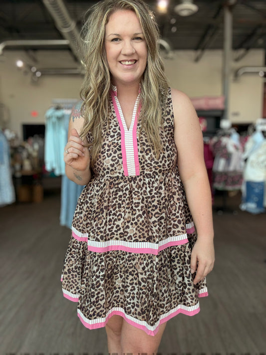 Pink Leopard Sleeveless Dress