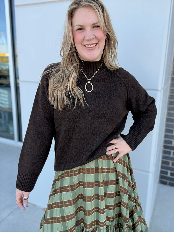 Espresso Raglan Mock Neck Sweater