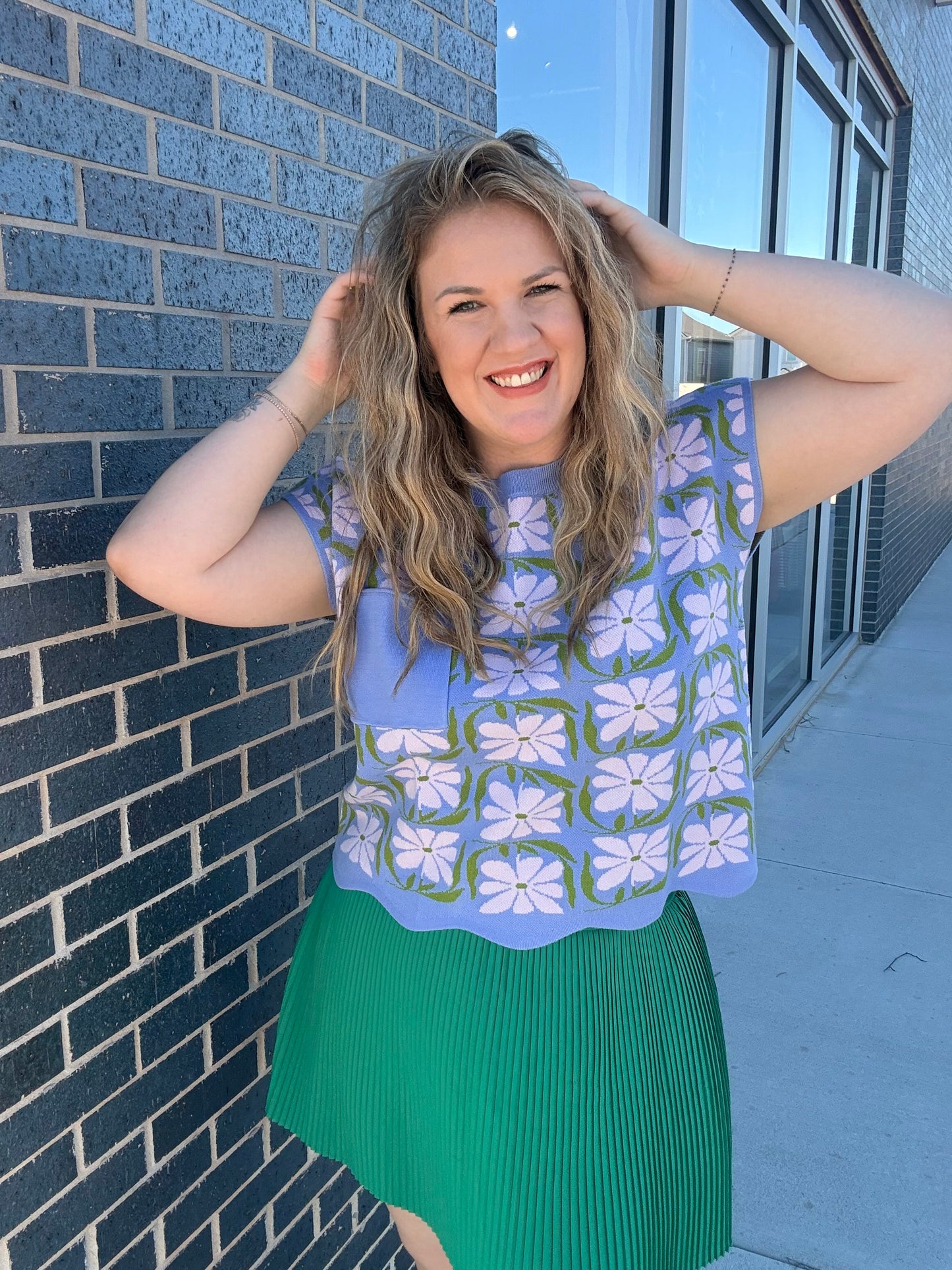 Lavender Scallop Flower Sweater Top