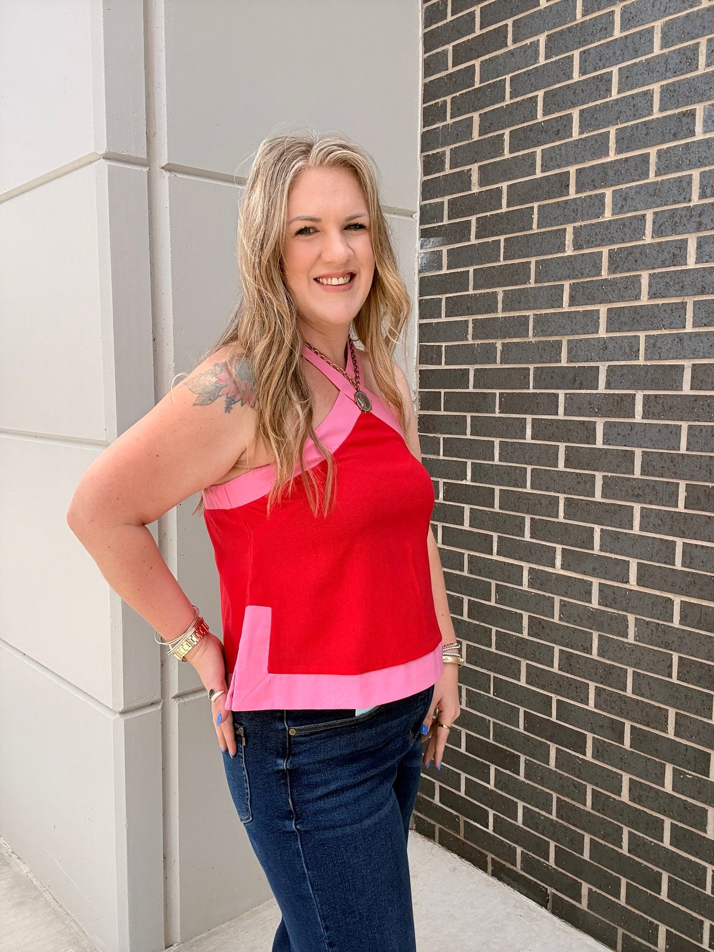 Pink/Red Halter Top