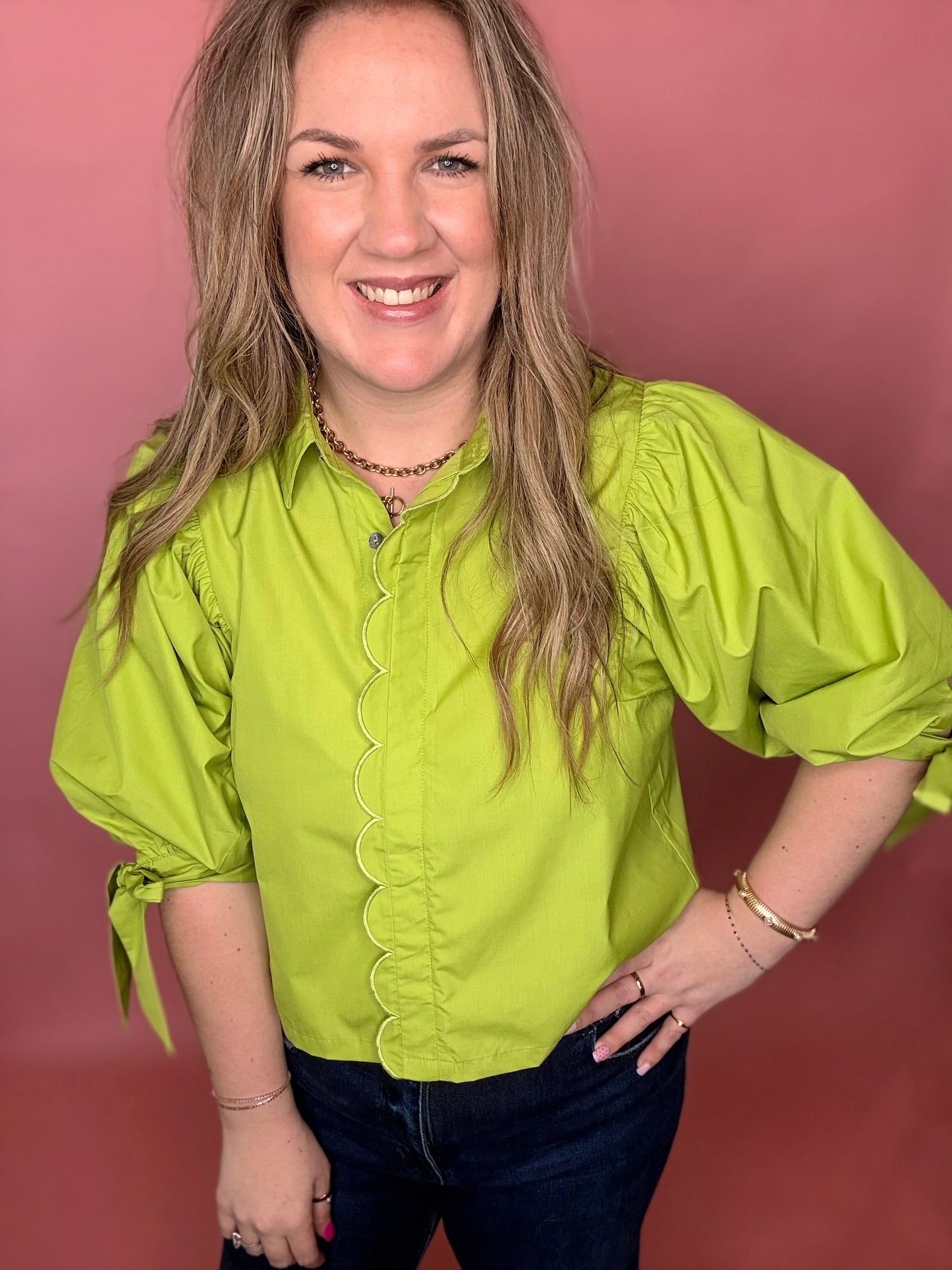 Chartreuse Scallop Blouse