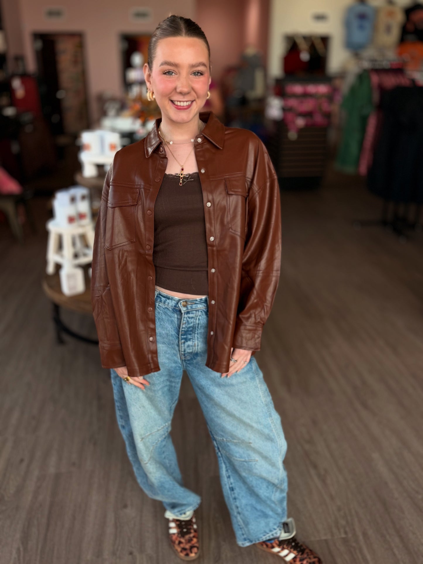 Brown Leather Shacket