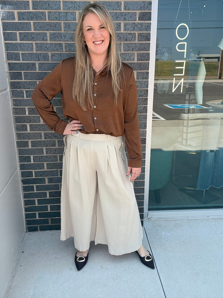 Mocha Satin Button Down