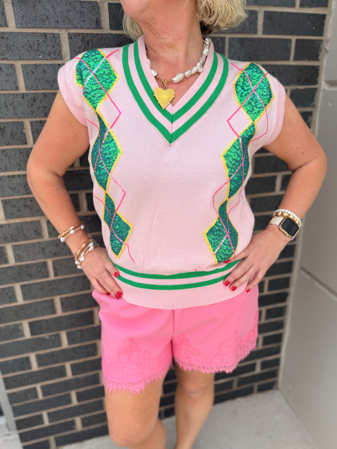 Argyle Sequin Vest