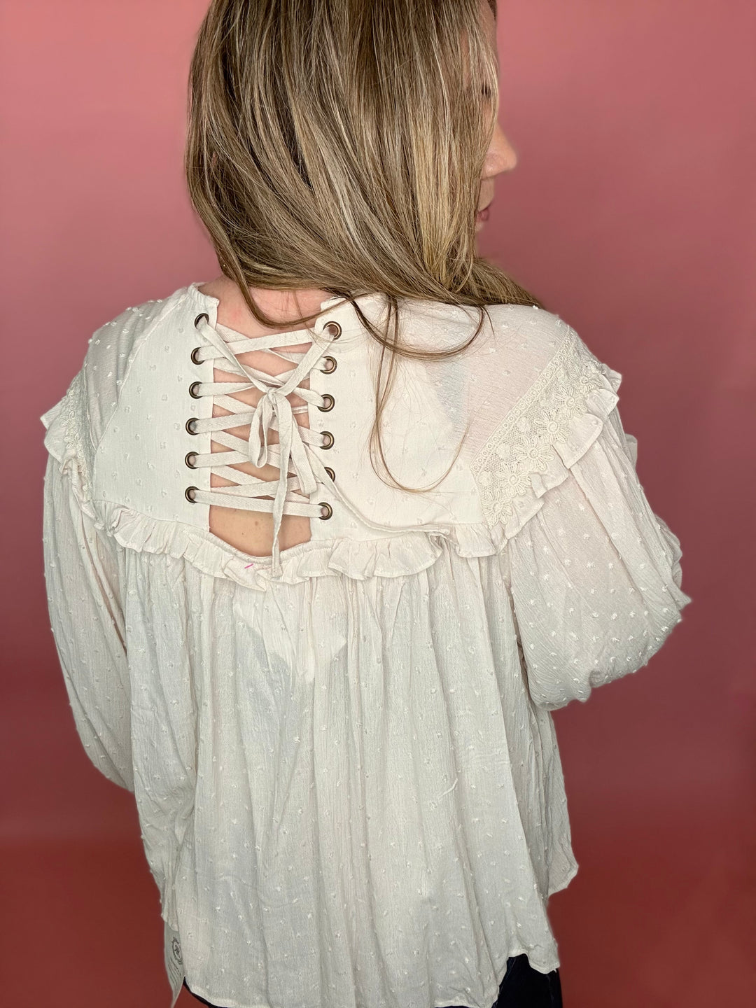 Lace-Up Back Detail Blouse