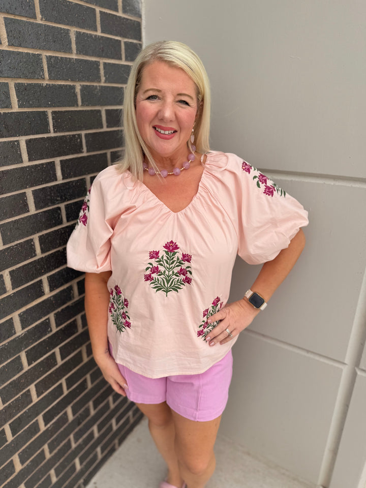 Wild Flower Bubble Sleeve Blouse