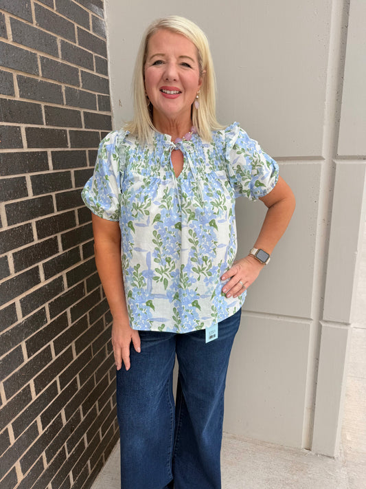 Blue Floral Cottage Blouse