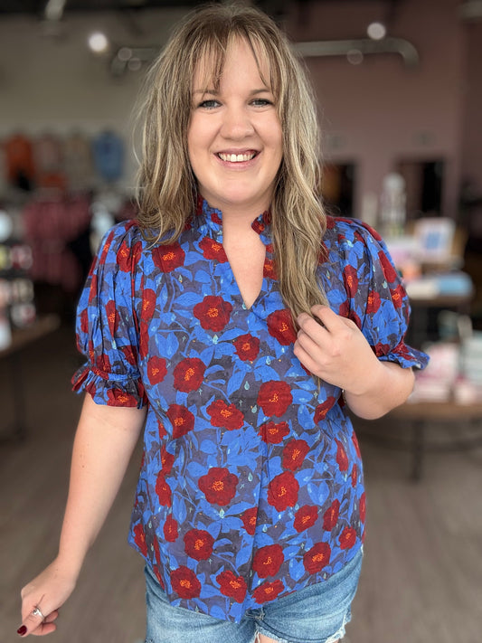 Blue/Red Floral Top