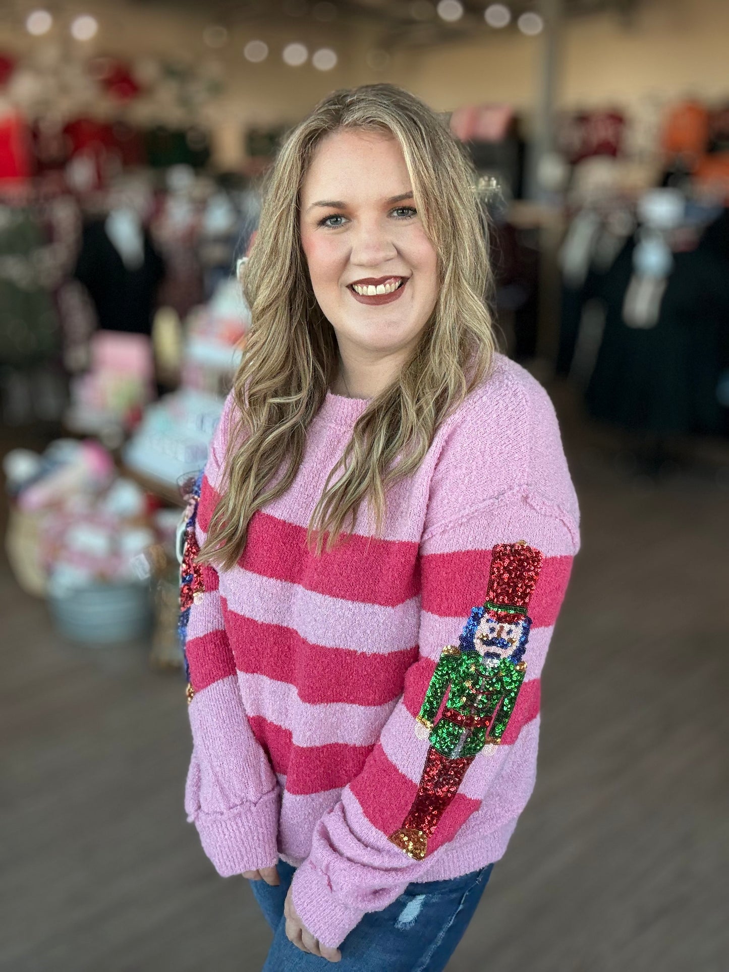 Pink Stripe Nutcracker Sweater