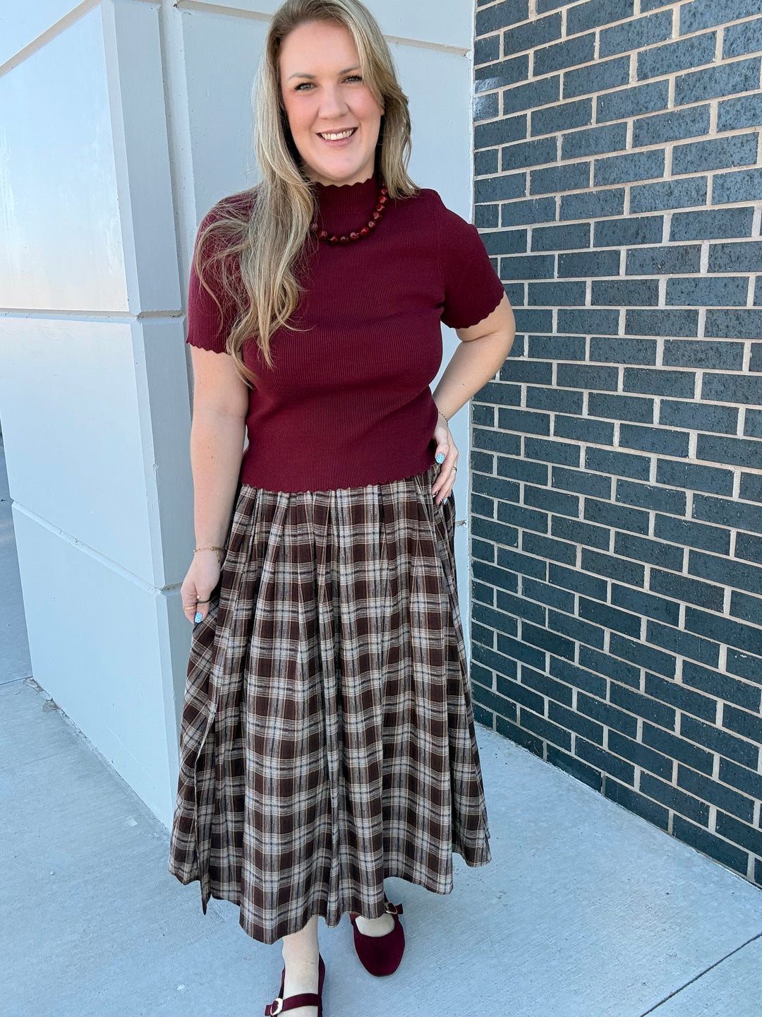 Wine Scalloped Trim Top