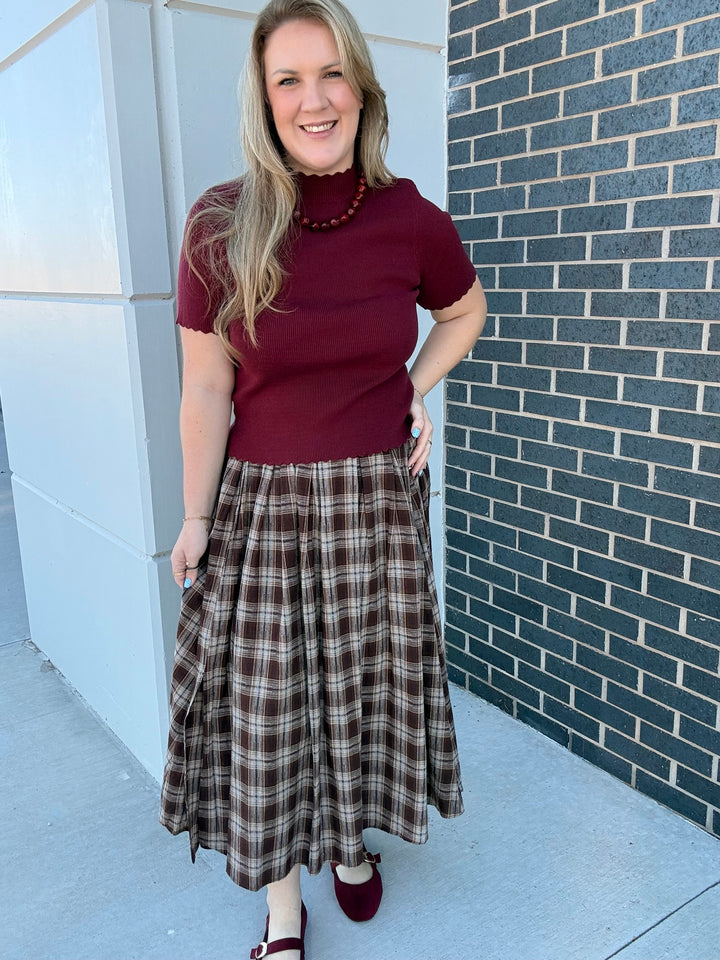 Wine Scalloped Trim Top