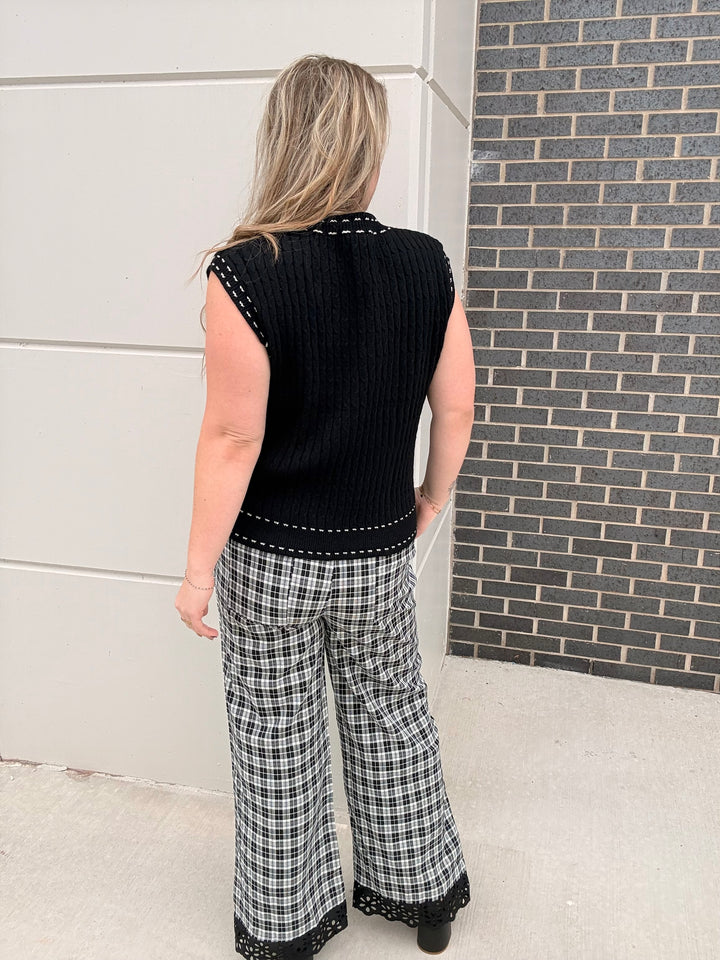 Black Plaid Laced Down Pants