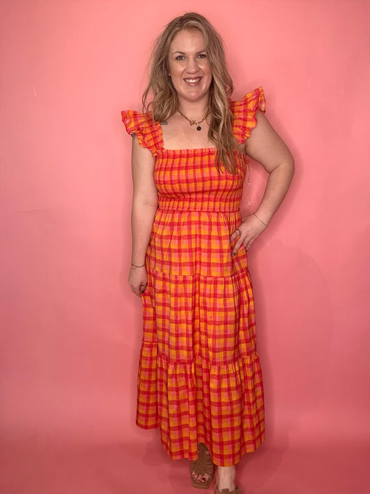 Tangerine Gingham Dress