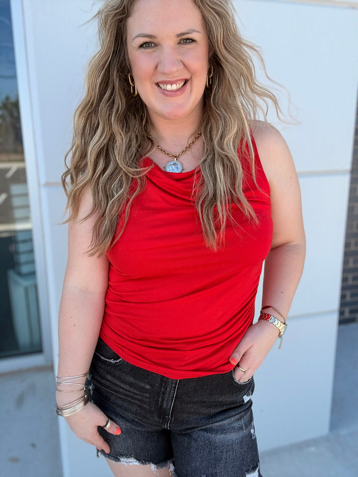 Scarlet Cowl Neck Twist Tank