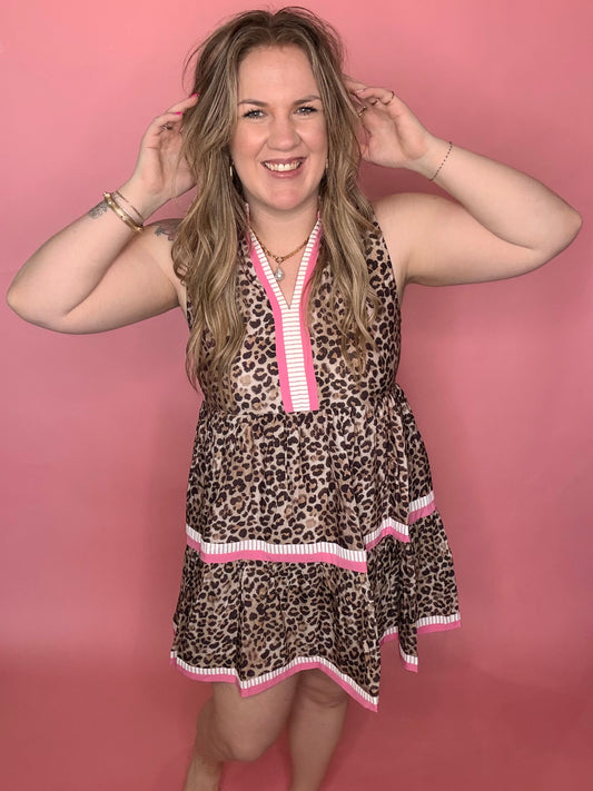 Pink Leopard Sleeveless Dress