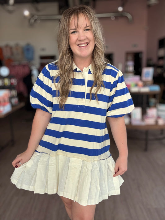 Blue Rugby Stripe Dress