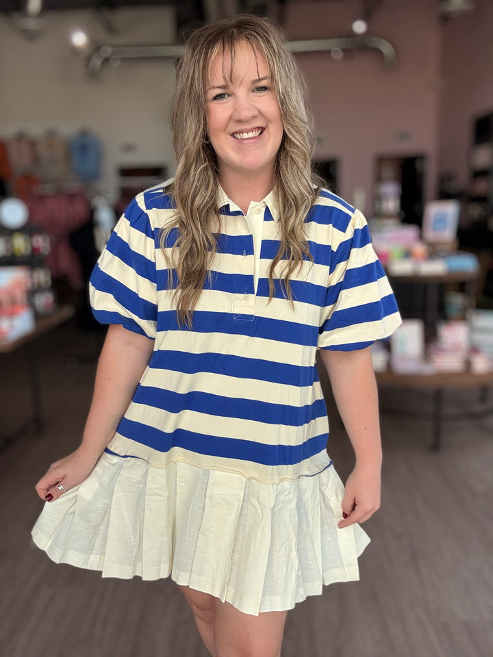 Blue Rugby Stripe Dress