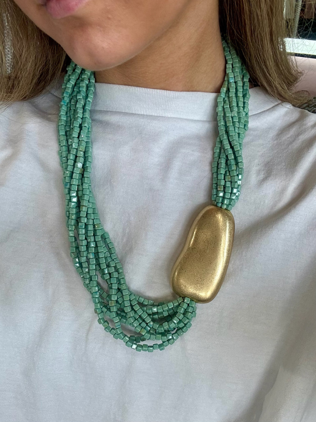 Aqua Multi Strand Beaded Necklace