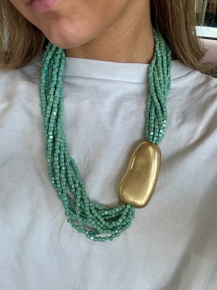 Aqua Multi Strand Beaded Necklace