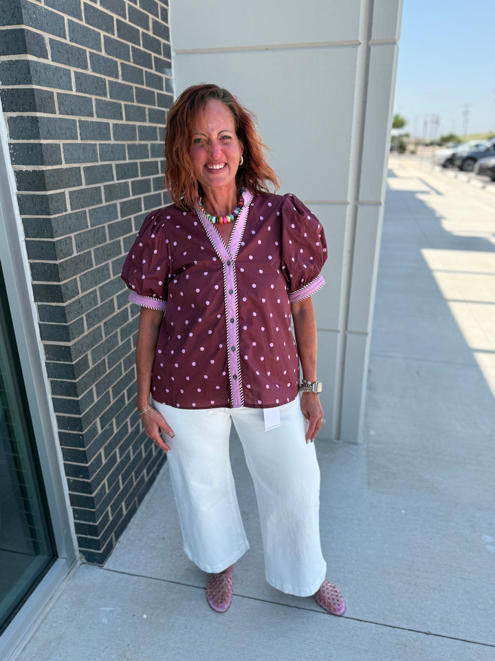 Wined Down Polka Dot Blouse