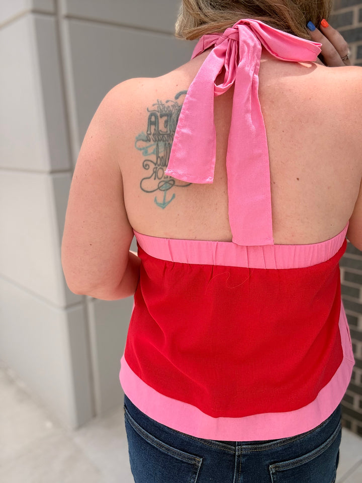Pink/Red Halter Top