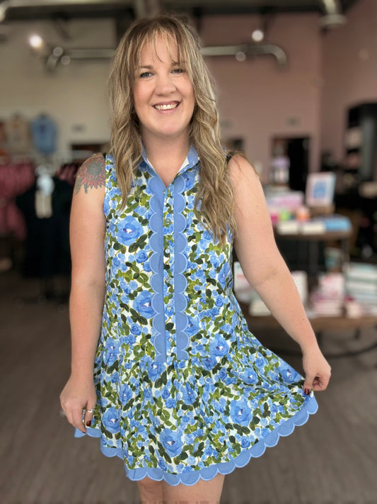 Blue/Green Floral Mini Dress