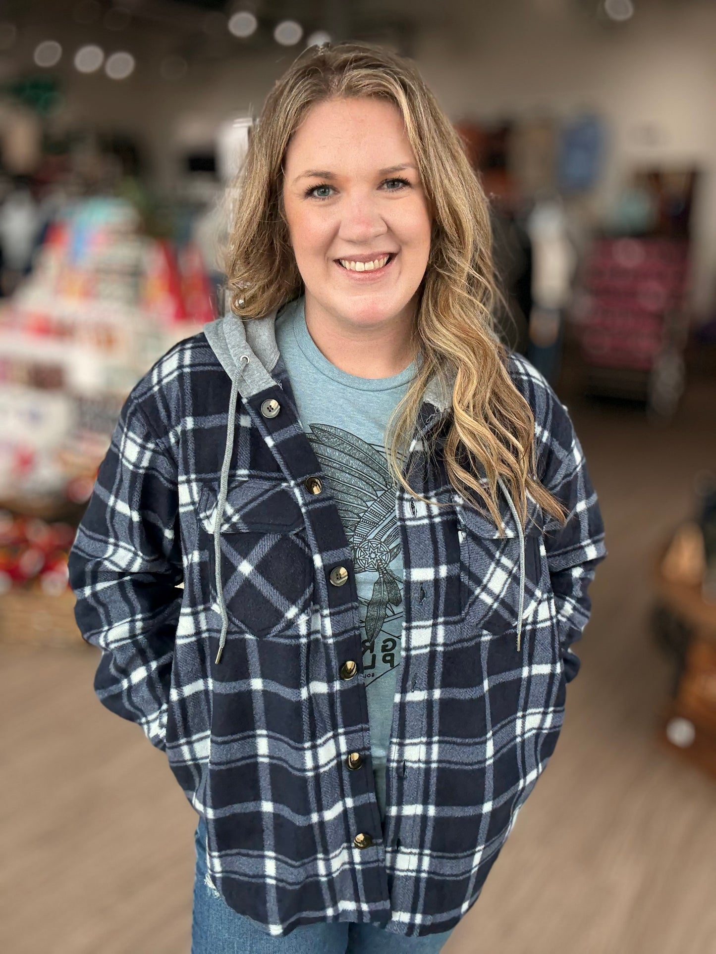 Black Friday- Navy Blue Plaid Shacket