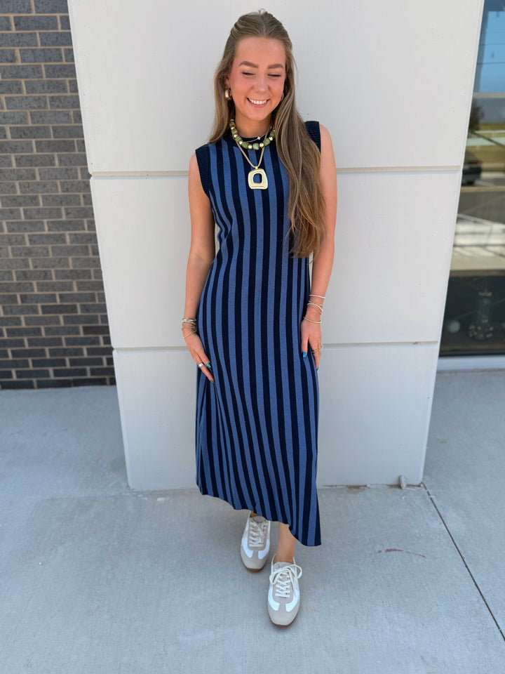 Navy Slate Stripe Dress