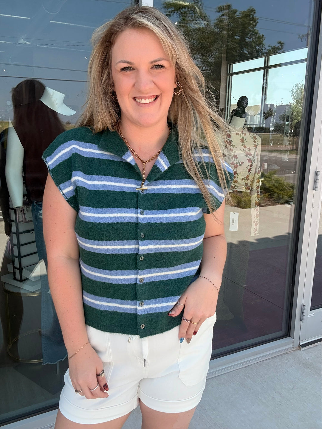 Blue/Green Stripe Sweater Top