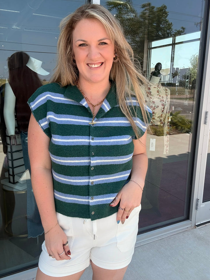 Blue/Green Stripe Sweater Top