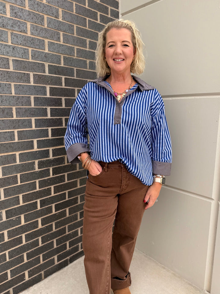 Blue Meets Brown Blouse
