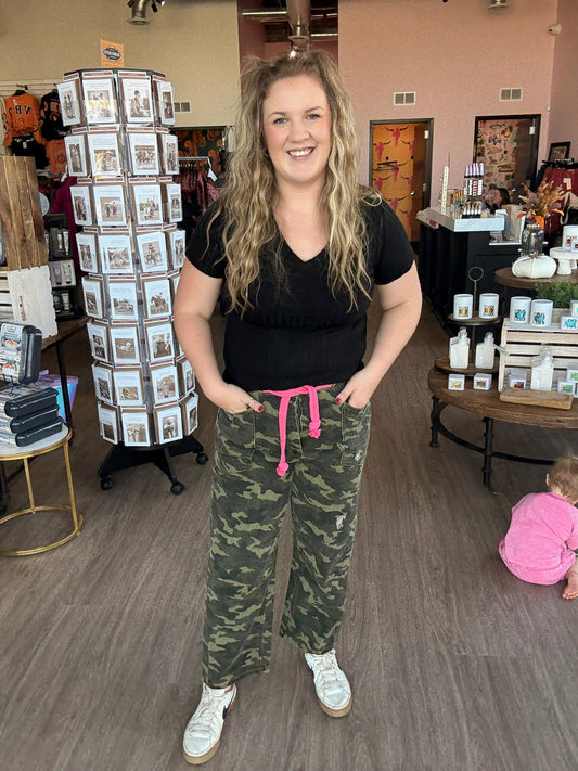 Camo Braided Pink Belt Pants