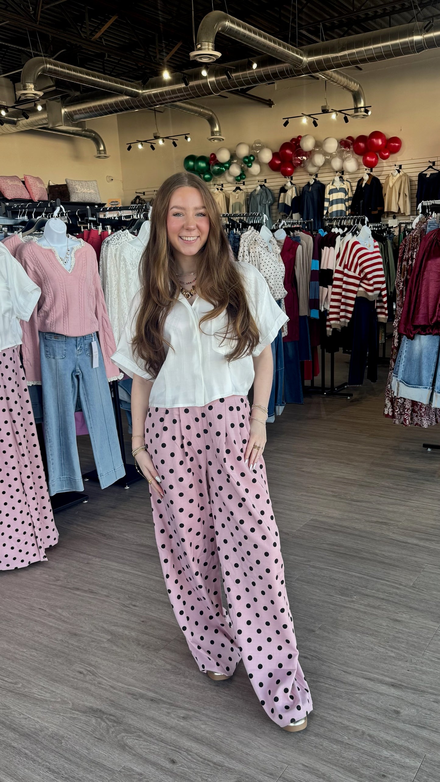 Blush Pleated High-Waisted Wide Pants