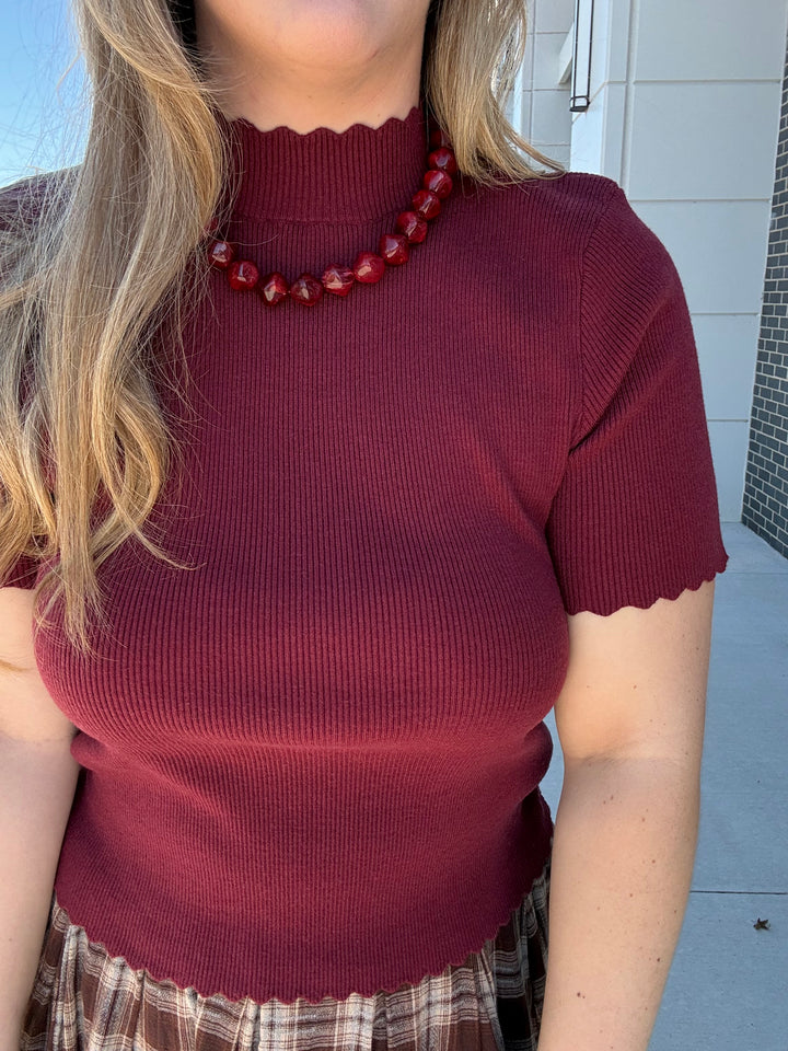 Wine Scalloped Trim Top
