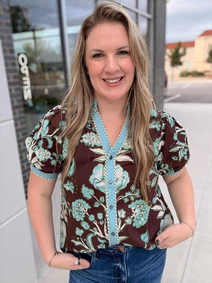 Chocolate Mint Floral Top