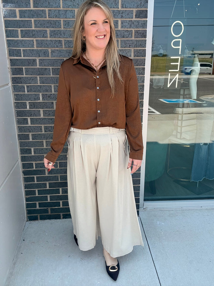 Mocha Satin Button Down
