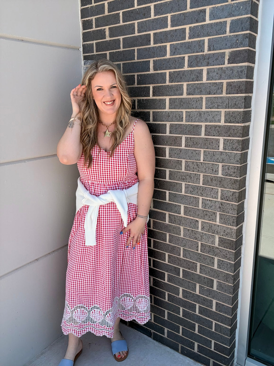 Red Gingham Maxi Dress