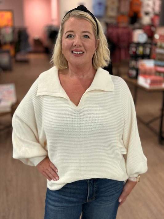 Cream Knit Collared Sweater