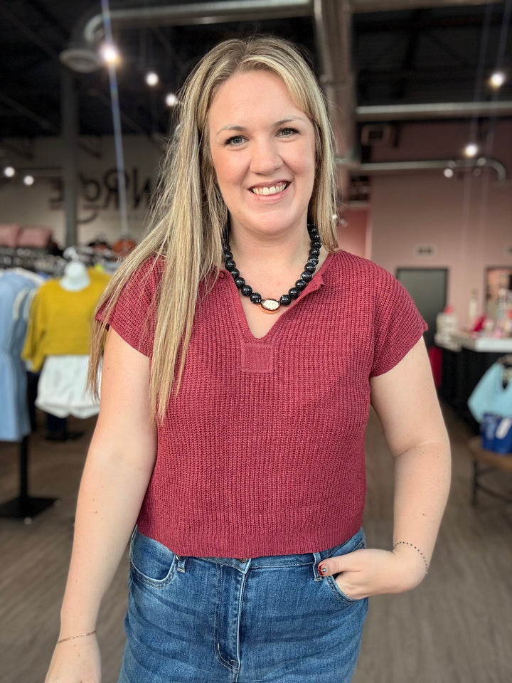 Maroon V Knit Blouse