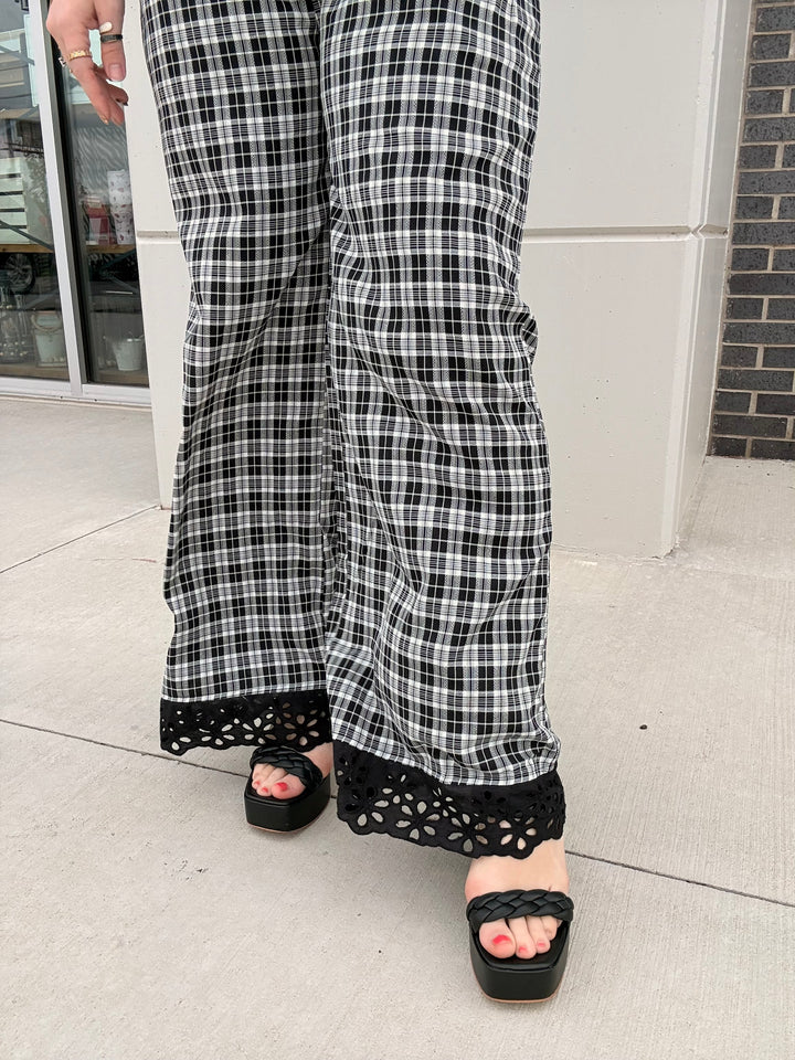 Black Plaid Laced Down Pants