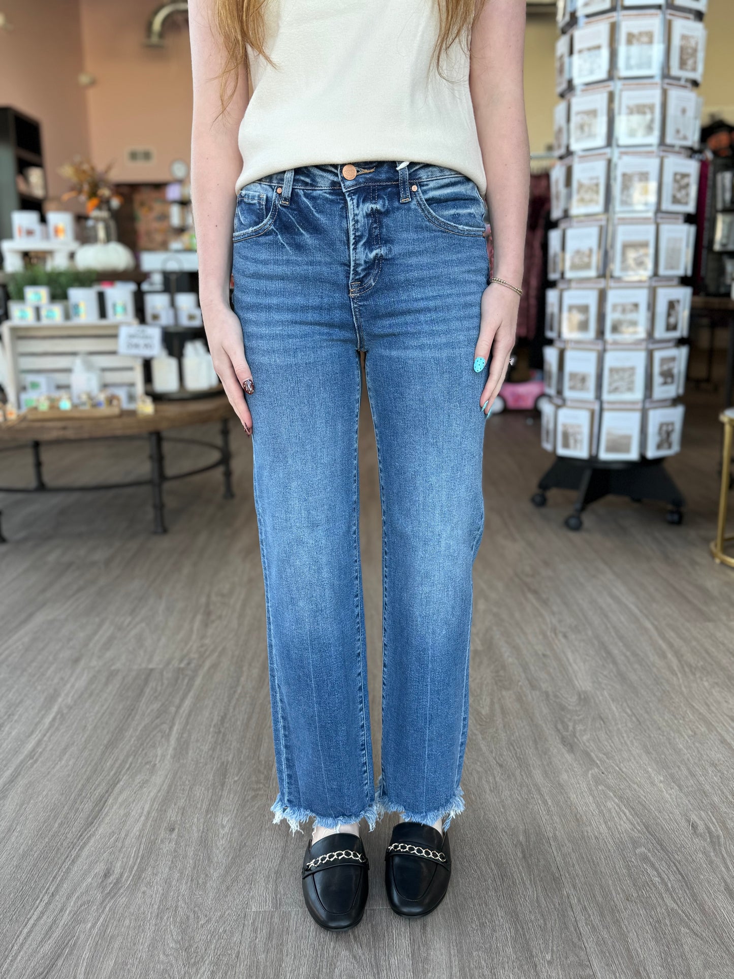 High Rise Ankle Straight Risen Jeans