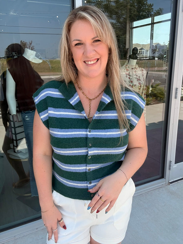 Blue/Green Stripe Sweater Top